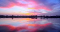 Beautiful purple and pink horizon sunrise in the sky in Cuxhaven, Germany