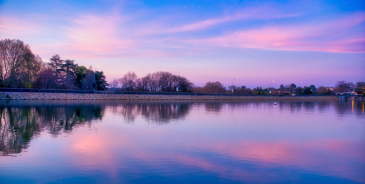 Lavender sky over lake, Emmarentia, Johannesburg, South Africa