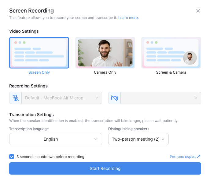 Notta Screen Recording Feature