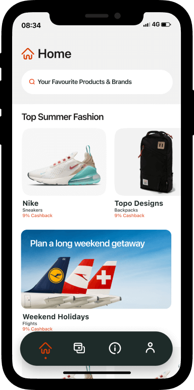 Mobile device displaying the deals browser on the Super Payments cashback app