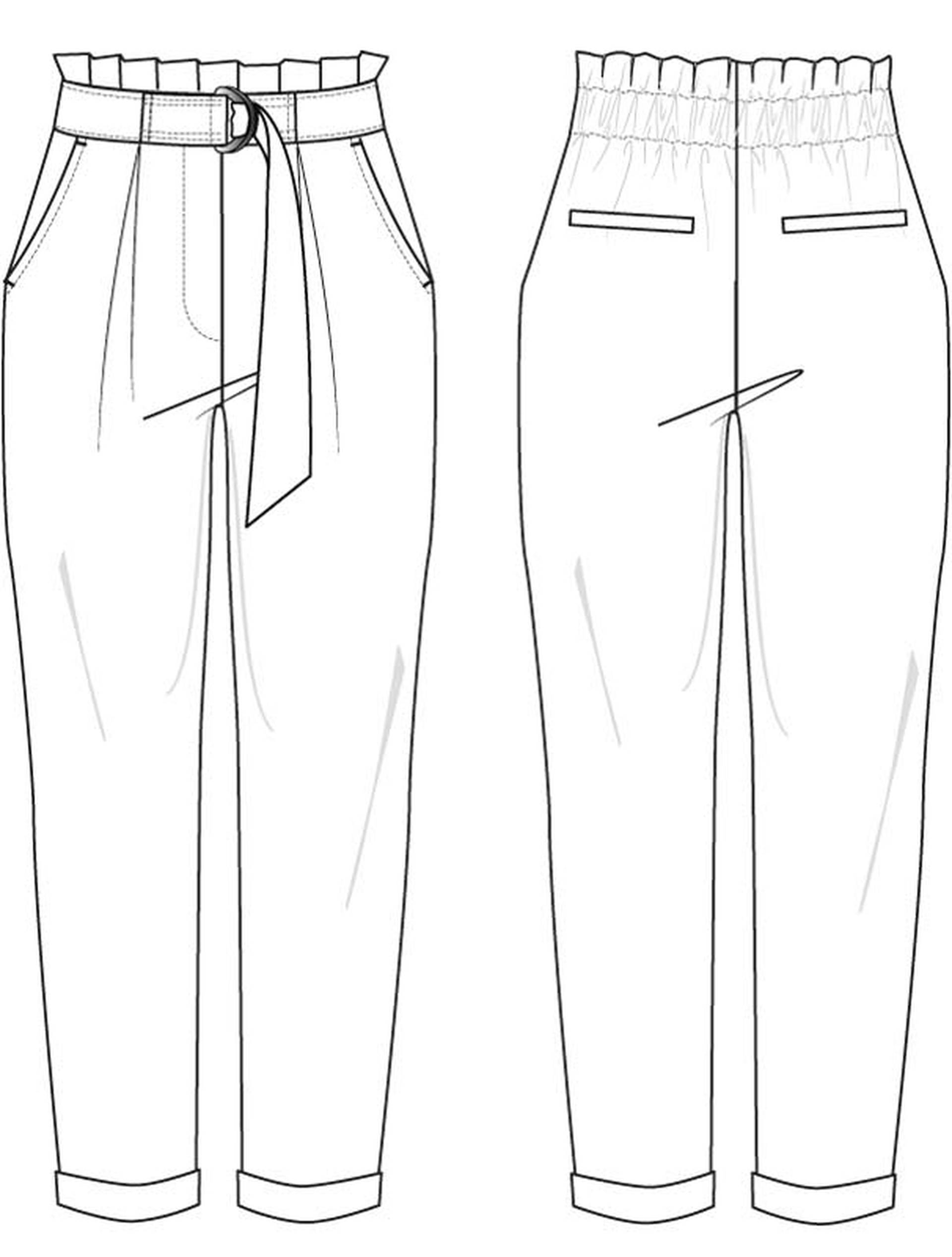 Was ist eine Karottenhose - technische Skizze einer Damenkarottenhose