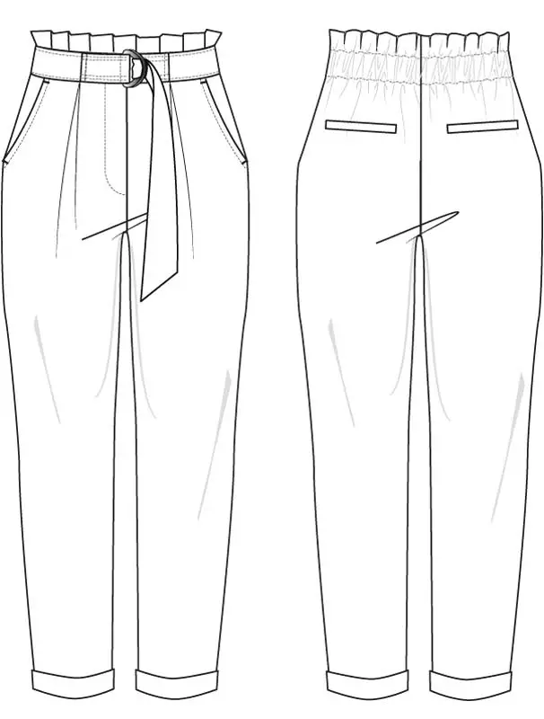 Was ist eine Karottenhose - technische Skizze einer Damenkarottenhose