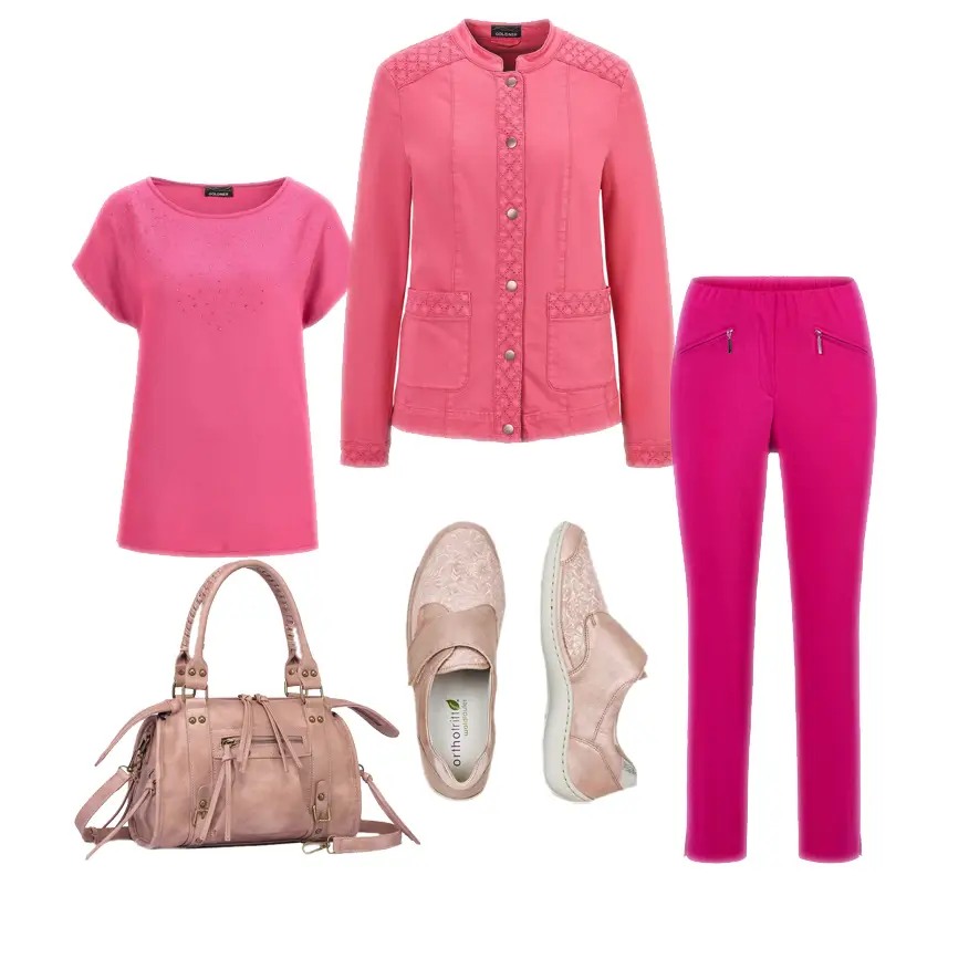 Color blocking avec des couleurs identiques : tenue en rose de différentes nuances