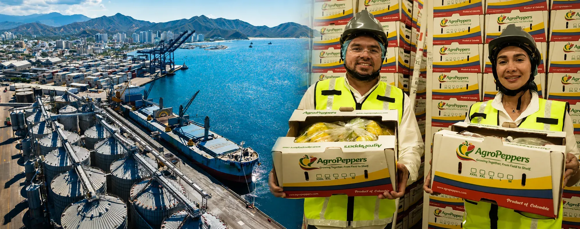 La salida del primer cargamento de pimentón premium del Valle del Cauca hacia Estados Unidos desde el puerto de Santa Marta