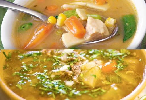 Caldo de pollo y de res