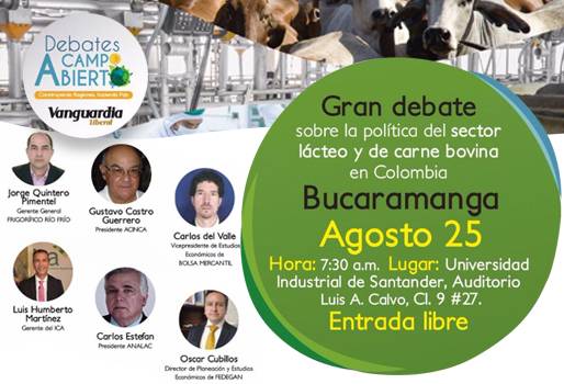 Debate sector lácteo y cárnico Bucaramanga 25 agosto 2017, crisis sector ganadero agosto 2017, crisis sector lechero 2017, focos de fiebre aftosa Colombia 2017, debate sobre política del sector lechero y cárnico de Colombia, Universidad Industrial de Santander, Vanguardia Liberal, CONtexto ganadero, ganaderos Colombia