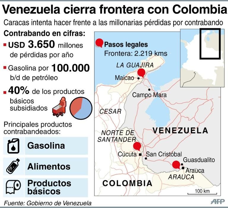 Desde el lado colombiano las autoridades intentan también frenar el contrabando, que ha ido en ascenso año a año. Foto: AFP. Contrabando de productos Colombia venezuela