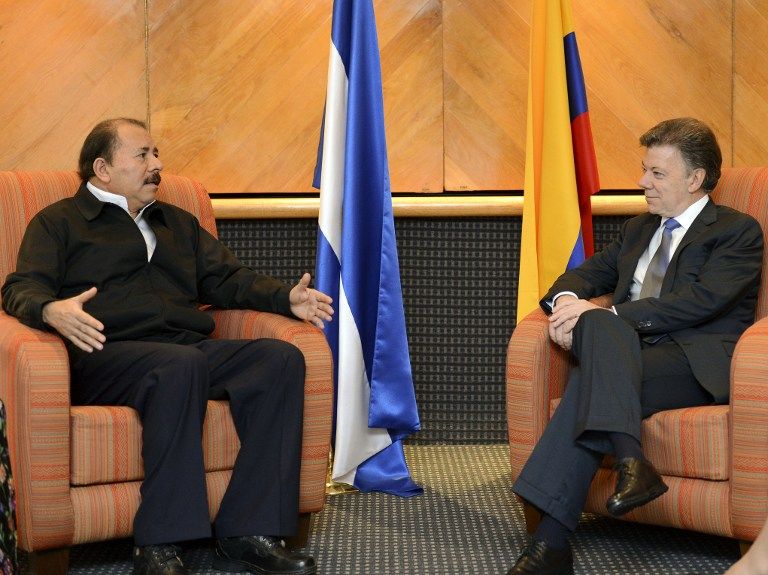 Juan Manuel Santos, valoró como positivo el encuentro y aseguró que continuará fortaleciendo "canales de comunicación" con el Gobierno de Nicaragua. Foto: AFP Juan Manuel Santos, valoró como positivo el encuentro y aseguró que continuará fortaleciendo "canales de comunicación" con el Gobierno de Nicaragua