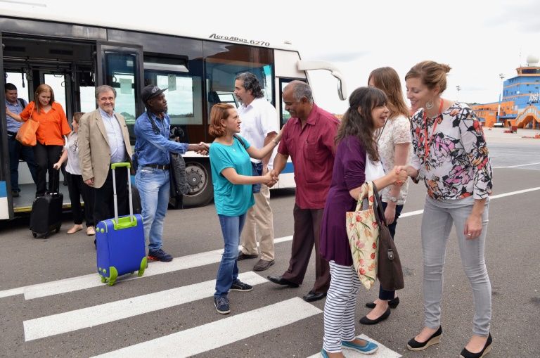 Representantes de víctimas del conflicto armado en Colombia llegan a La Habana el 14 de diciembre de 2015. Foto: AFP. proceso de paz habana víctimas