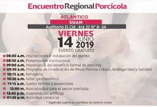 Colombia, Atlántico, Suan, desarrollo de actividades académicas, cadena porcícola, información pertinente y relevante, responsable, fortalecida, pequeños, medianos, grandes productores, capacitaciones, acceso a capacitación, realizar, lograr, interactuar, sanitario, ambiental, asociativo, nutricional, normas, mercadeo, gastronomía, carne de cerdo, plantas autorizadas de sacrificio, CONtexto ganadero, ganaderos Colombia, noticias ganaderas Colombia