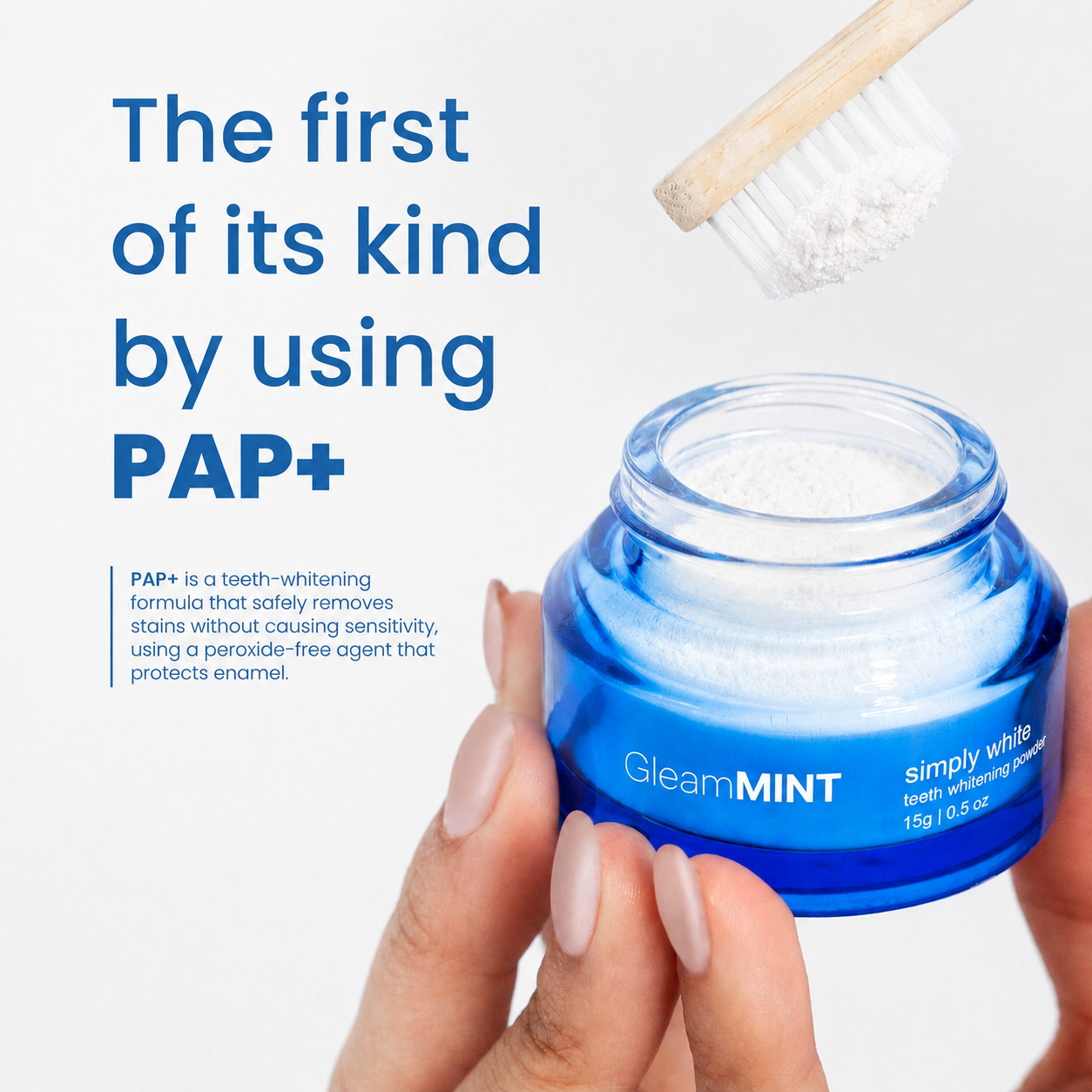 Gleam Mint Powder on Toothbrush