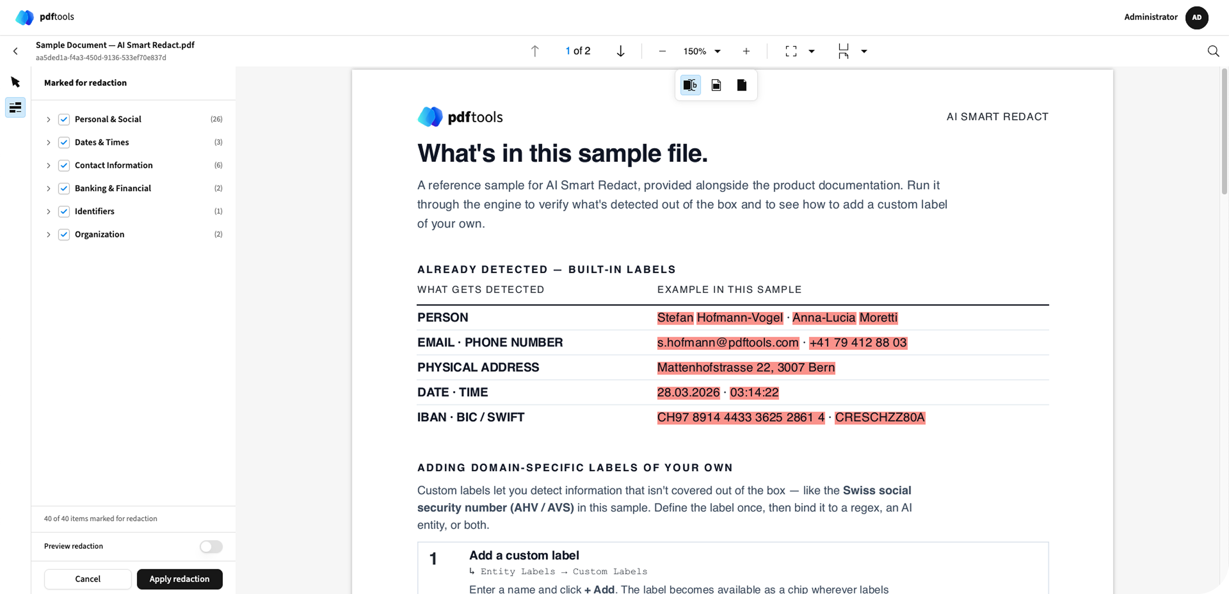 AI Smart Redact sample document