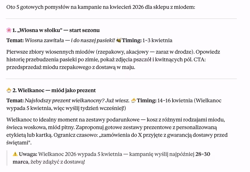 Odpowiedź Clauda na prompt o przygotowaniu planu wysyłki.