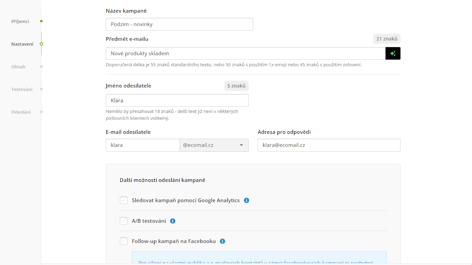 Generování předmětu pomocí umělé inteligence přímo v Ecomailu