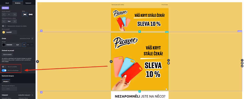 optimalizace šablony v editoru šablon Ecomailu