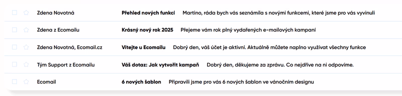 Příklady předmětů použitých v newsletterech