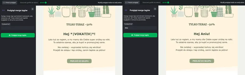 Podgląd merge tagów