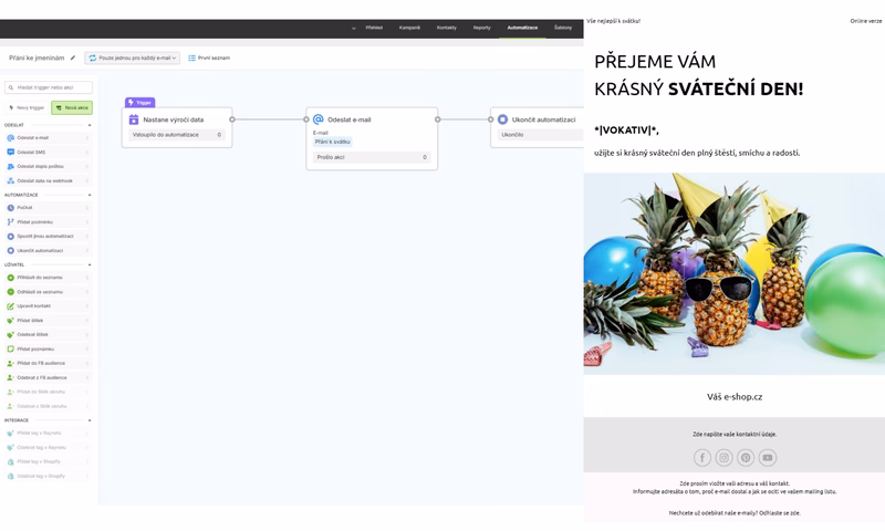 Screenshot aplikace Ecomail: Přání k svátku