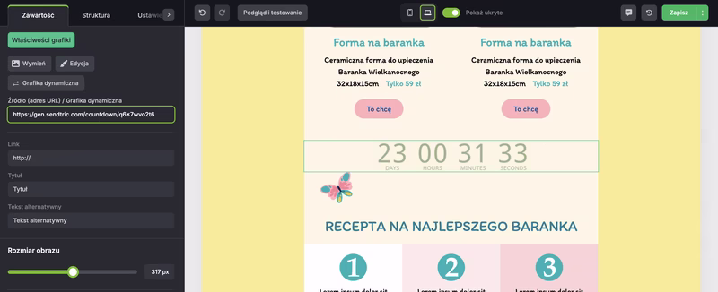 Newsletter z zegarem odliczającym do końca zniżki