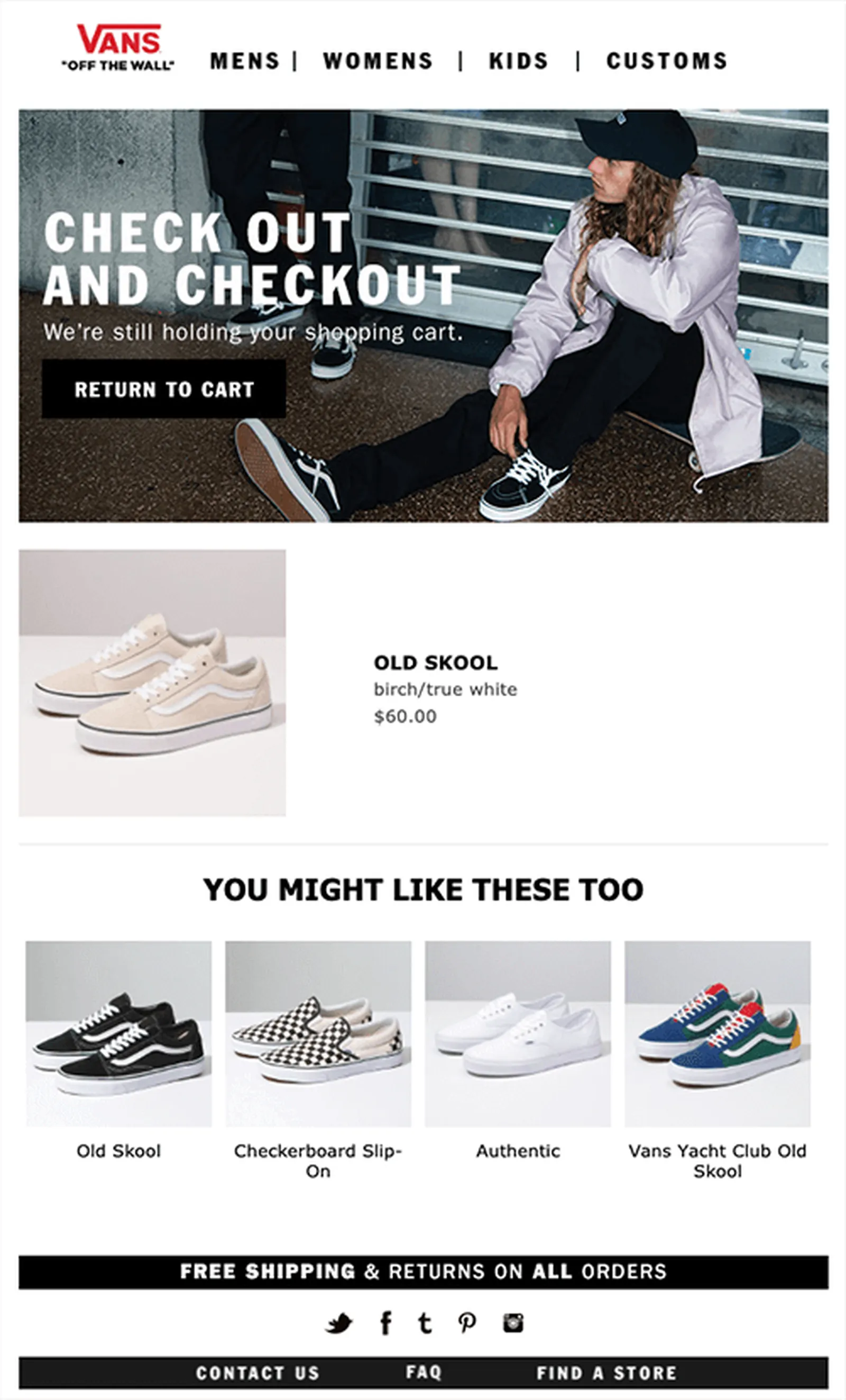 vans - ukázka emailu pro opuštěný košík