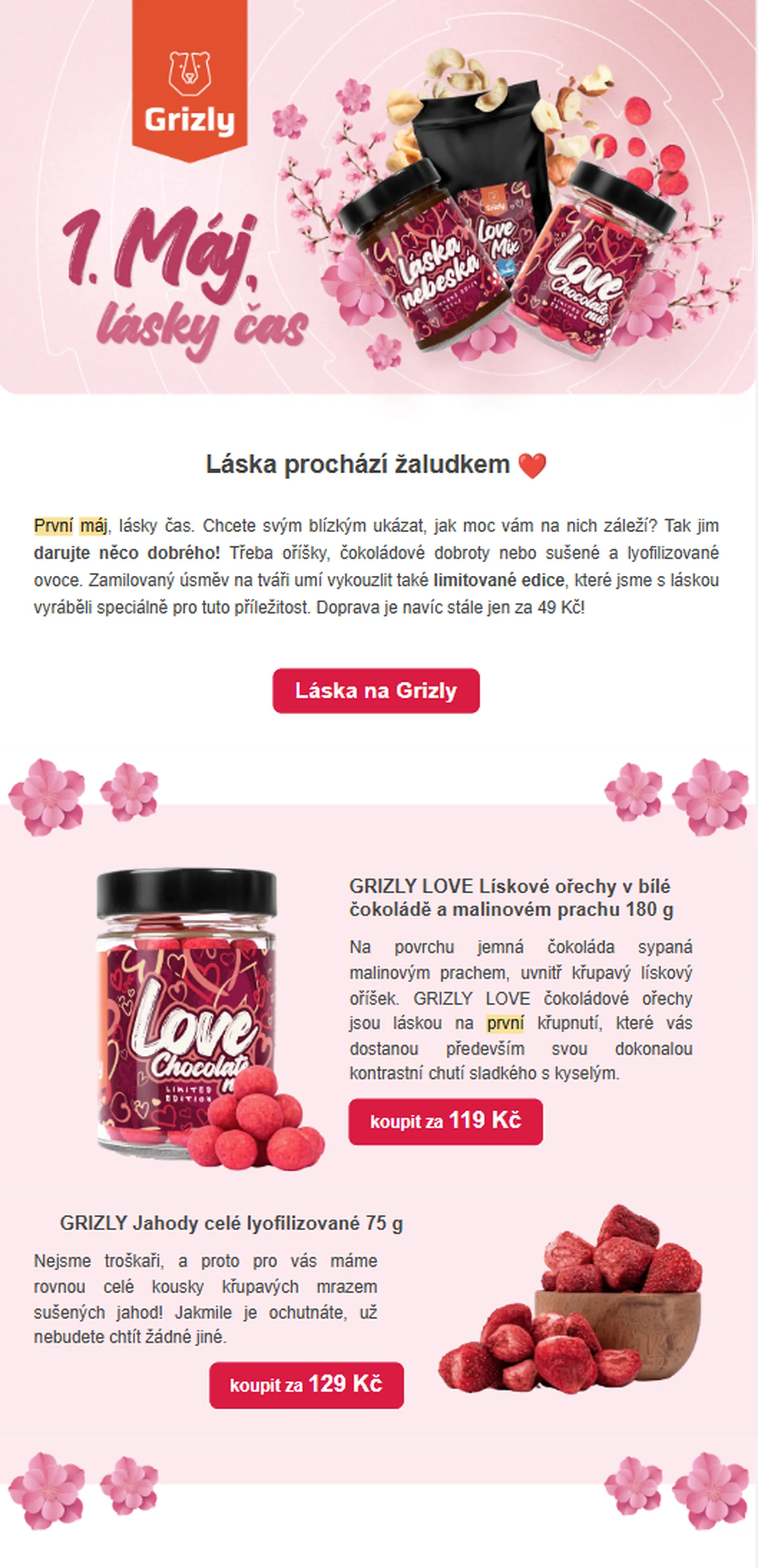 Ukázka newsletteru od Grizly.cz: Kampaň 1. máje