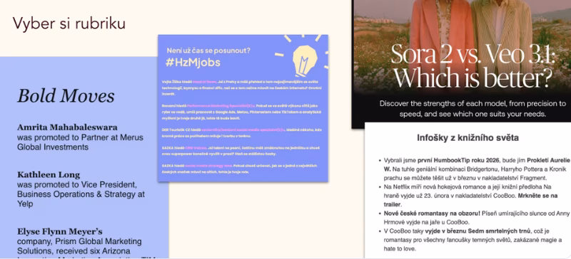 Ukázka #HzM zajímavých rubrik v e-mailu