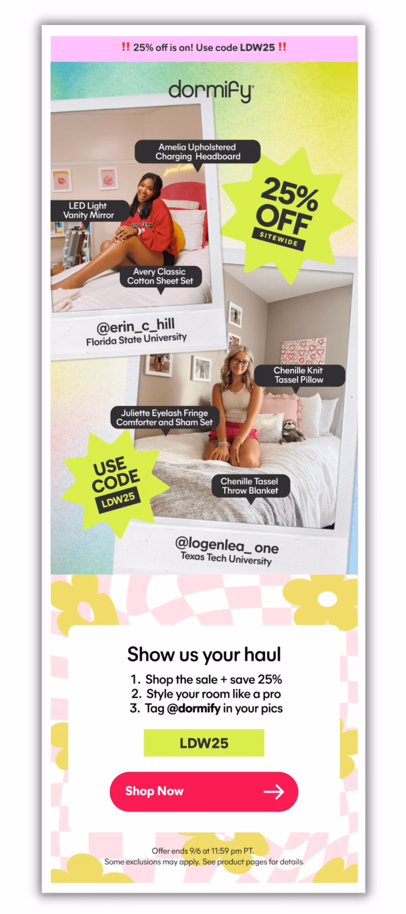 Příklad UCG v newsletteru Dormify