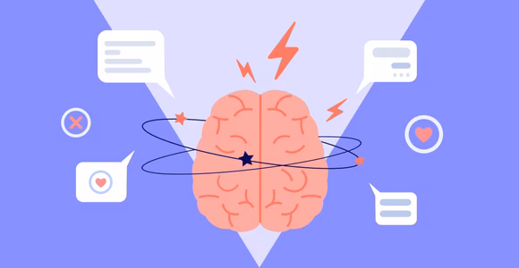 Baner z ilustracją ludzkiego mózgu oraz powiadomieniami z telefonów