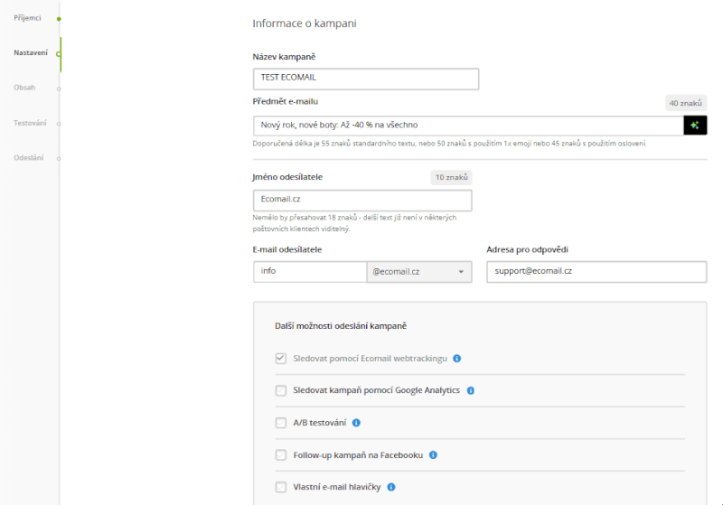 E‑mail marketing: Funkce generování předmětu pomocí umělé inteligence v Ecomailu