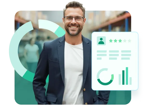 Ilustrace - muž s grafy