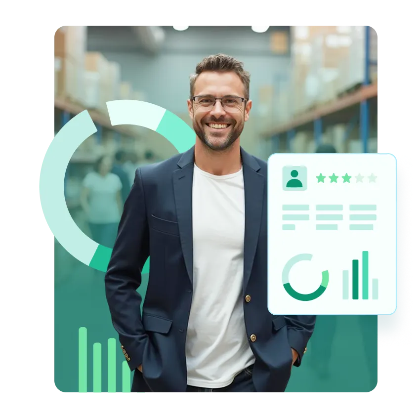 Ilustrace - muž s grafy