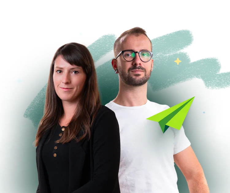 žena a muž na zeleném pozadí
