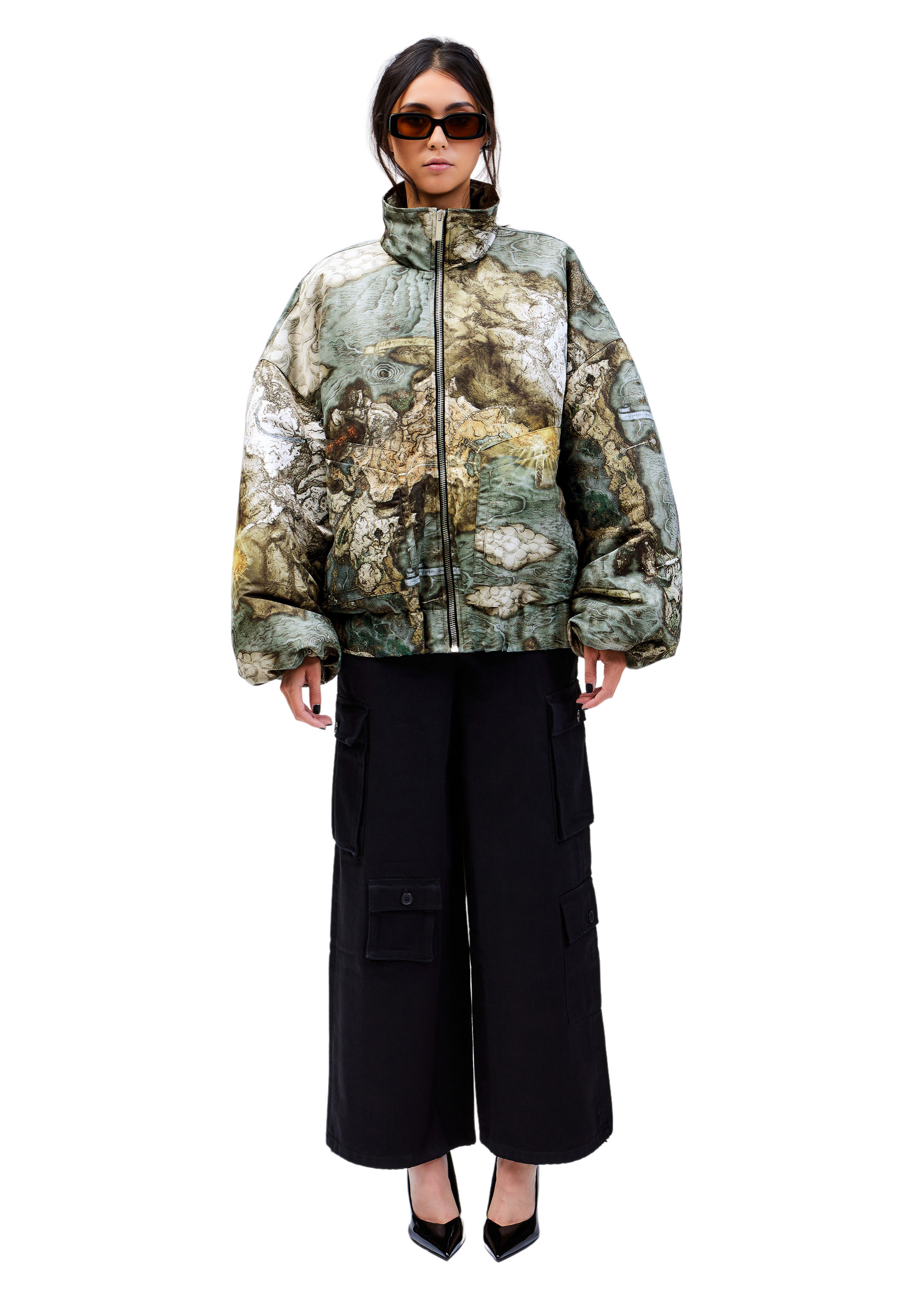 Model wears ARK/8 The Lands Between Bomber Jacket in a Size M - Front View