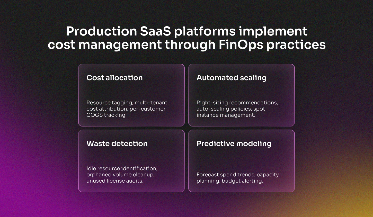 Production SaaS FinOps framework for cost management: Cost Allocation, Automated Scaling, Waste Detection, and Predictive Modeling