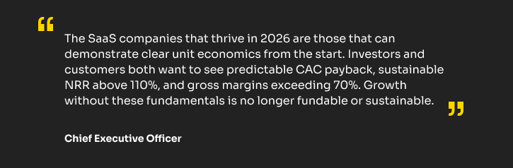Quote by Chief Executive Officer about SaaS fundamentals in 2026: unit economics, CAC payback, and NRR
