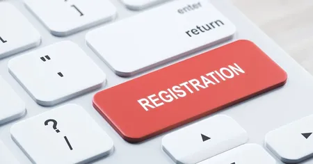 A registration button on a keyboard