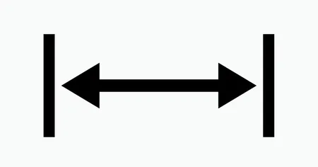 Double-headed arrow pointing left and right, placed between two vertical lines, symbolizing distance or range.