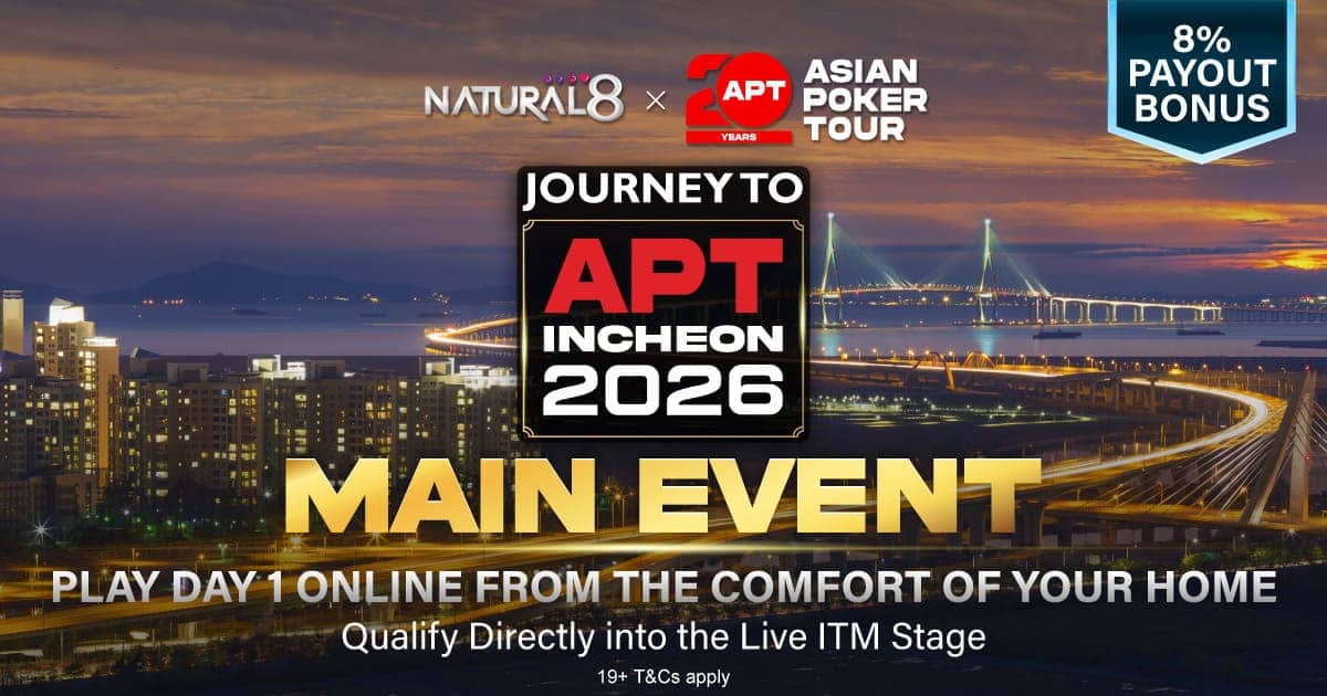 Promo for Journey to APT Incheon 2026 Main Event, play online from home, qualify for the live stage, city skyline in the background.