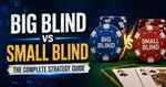 Poker chips labeled "Big Blind" and "Small Blind," with cards showing Ace and King, and text "The Complete Strategy Guide."