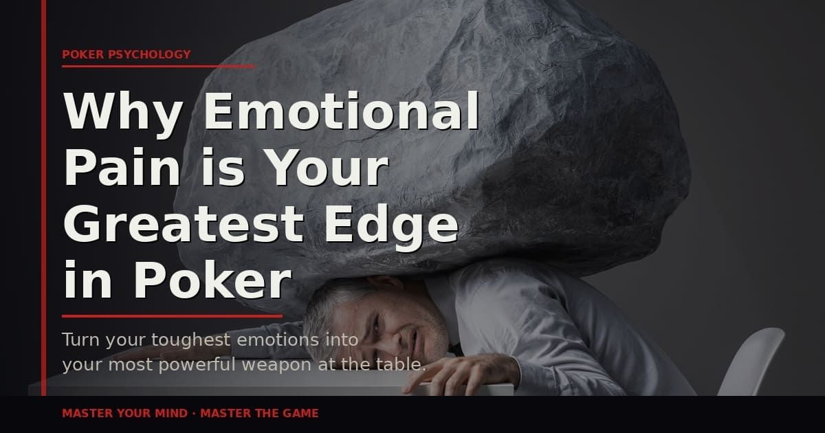 Man under large rock with text: "Why Emotional Pain is Your Greatest Edge in Poker. Turn emotions into weapons at the table."