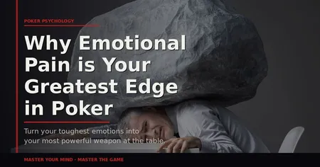 Man under large rock with text: "Why Emotional Pain is Your Greatest Edge in Poker. Turn emotions into weapons at the table."