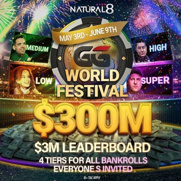 Promotional image for "GG World Festival" from May 3rd to June 9th with $300M prize pool and $3M leaderboard, featuring four tiers.