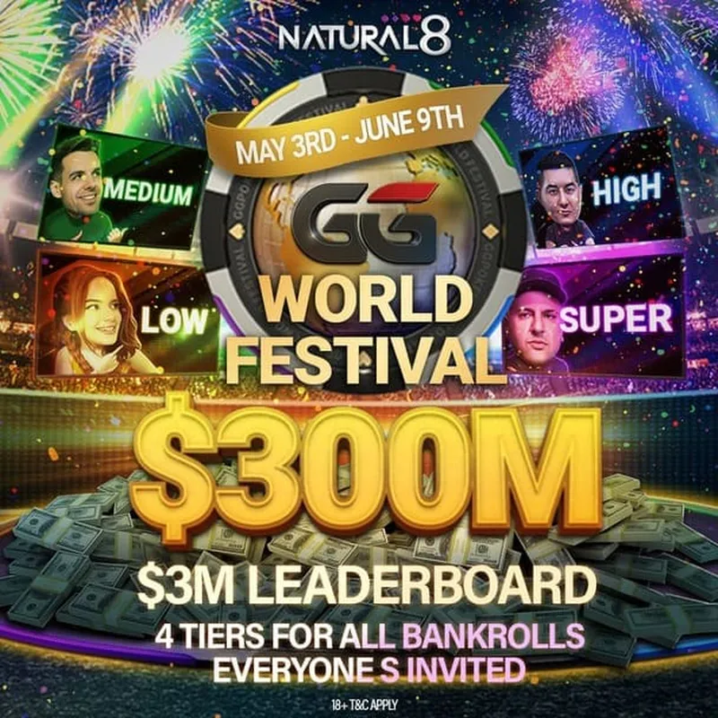 Promotional image for "GG World Festival" from May 3rd to June 9th with $300M prize pool and $3M leaderboard, featuring four tiers.
