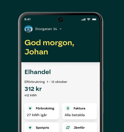 Utsnitt från skärm på vår app