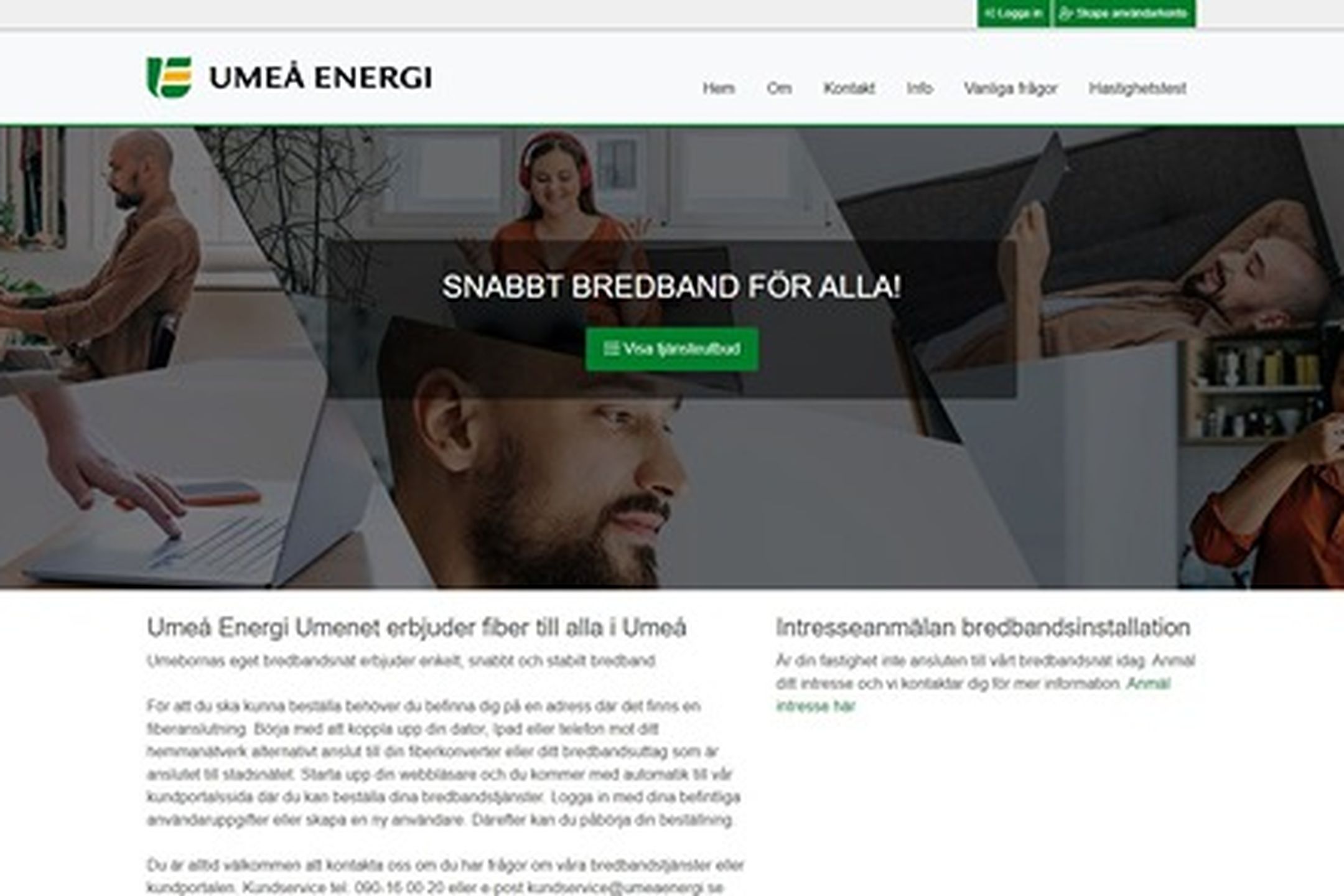 En skärmdump av hur startsidan på Kundportalen ser ut.