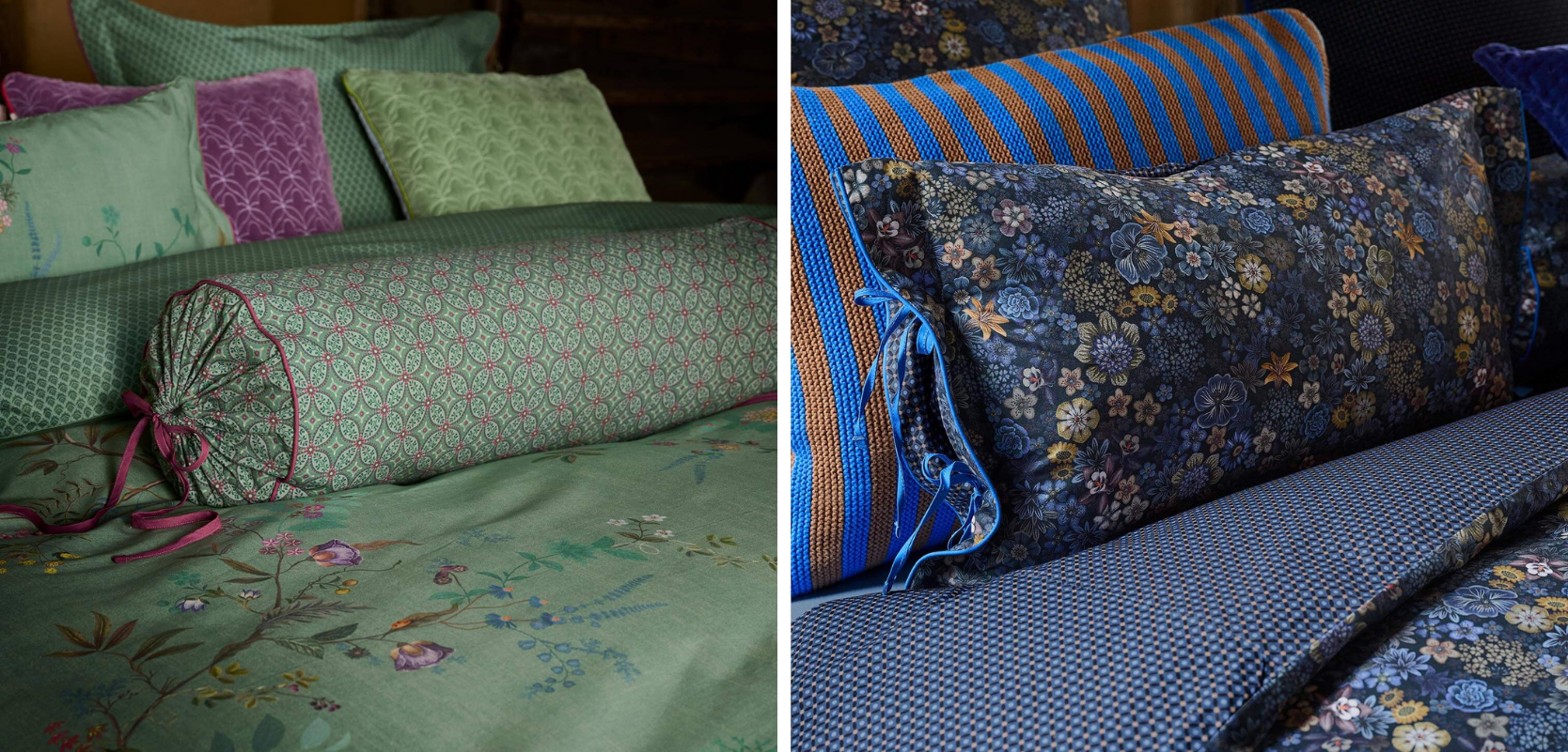 Dekbedovertrekset Bustani Groen en Tutti i Fiori Donkerblauw