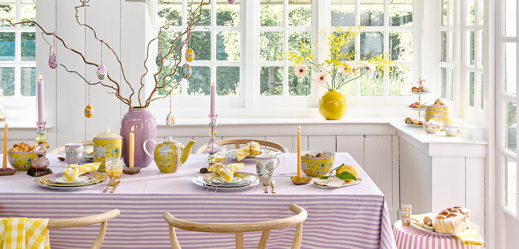 easter table styling lilac tableware