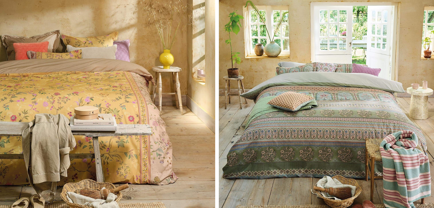 Dekbedovertrekset Bodhi Flower Geel en Bollywood Dreams Groen