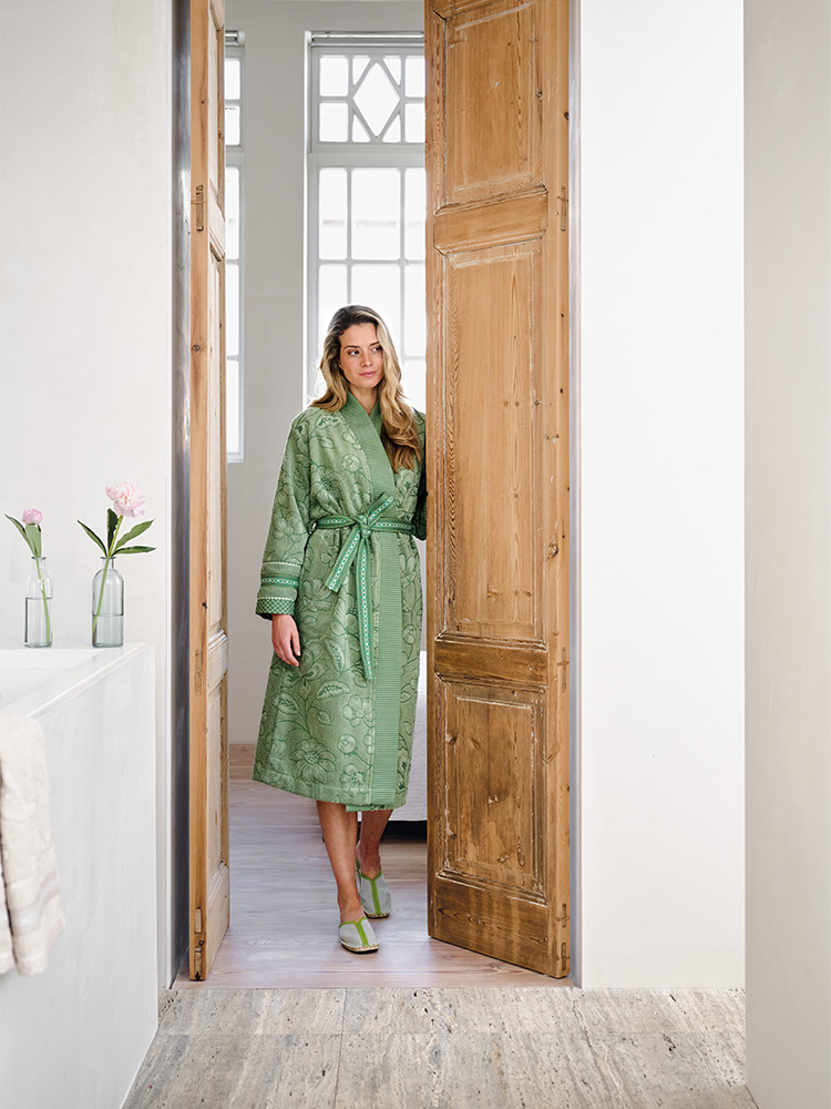 bathrobes private spa flower floral print green