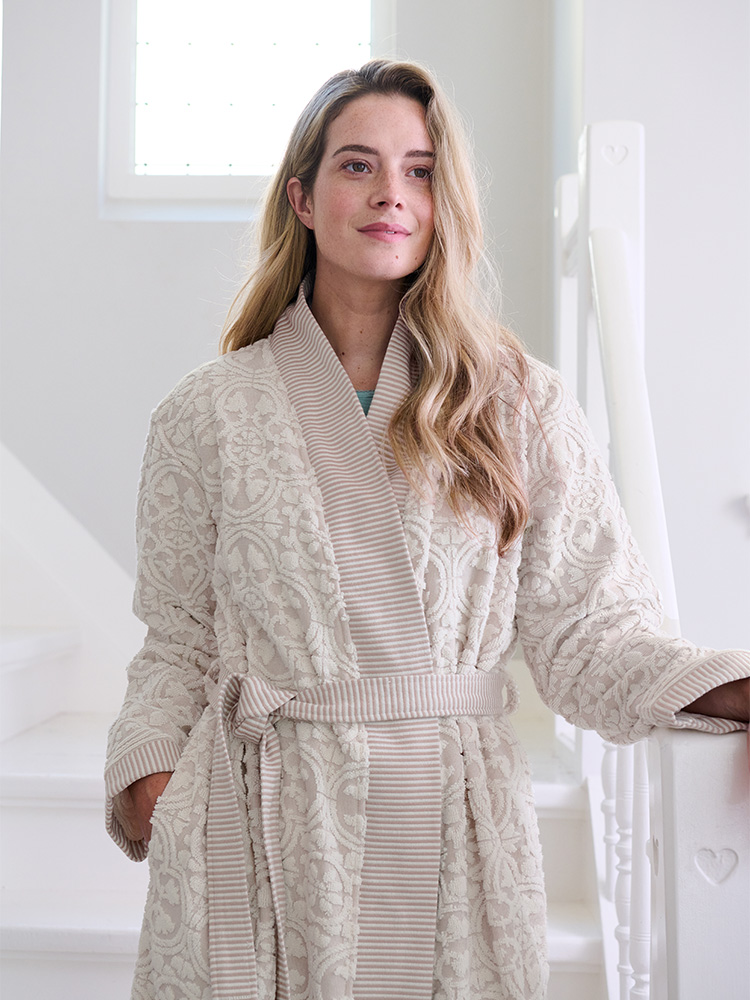 bathrobes private spa mosaic geometric beige sand